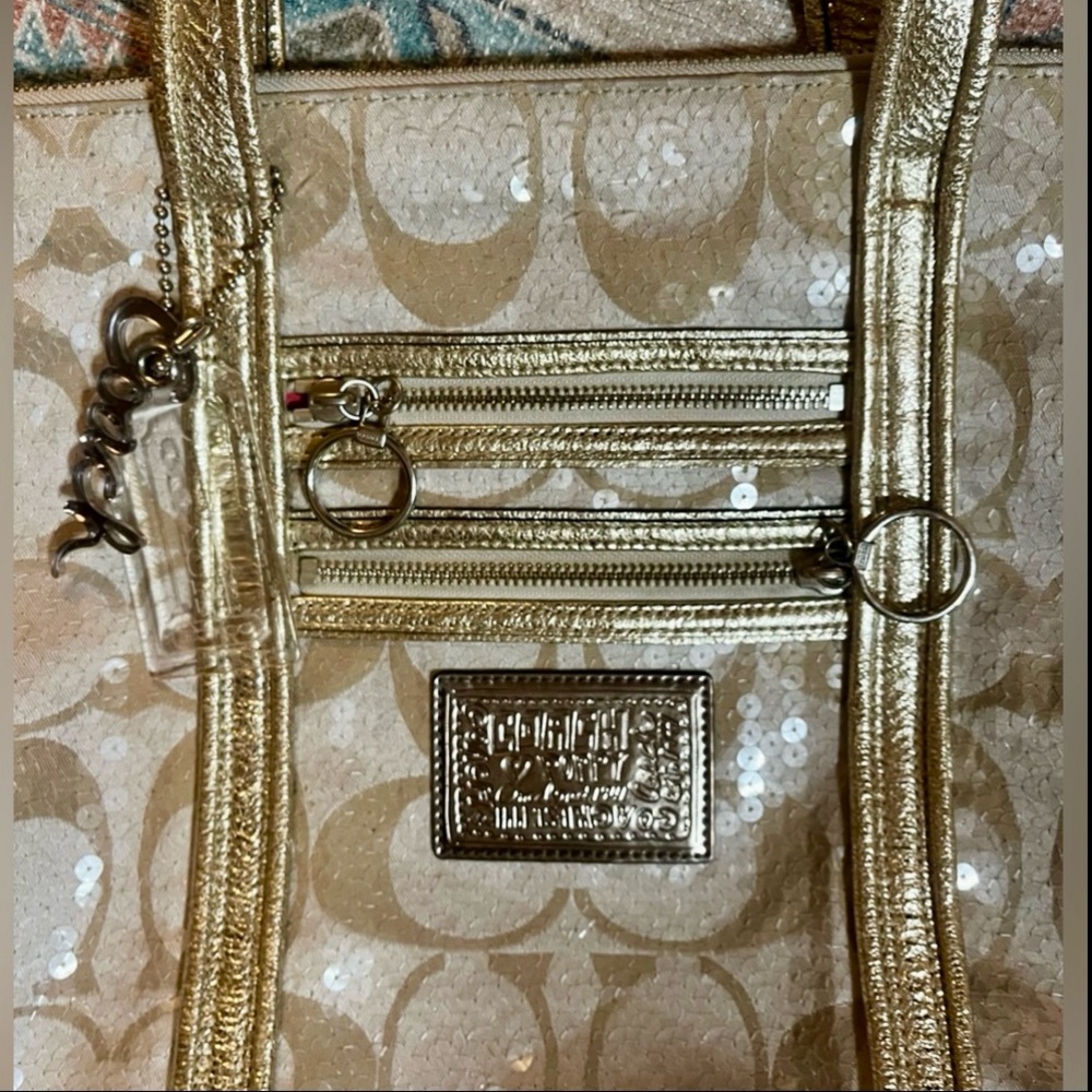 ✨COACH VTG POPPY Special Edition Signature Sequin Tote Bag Gold Cream RARE✨ - Picture 4 of 16
